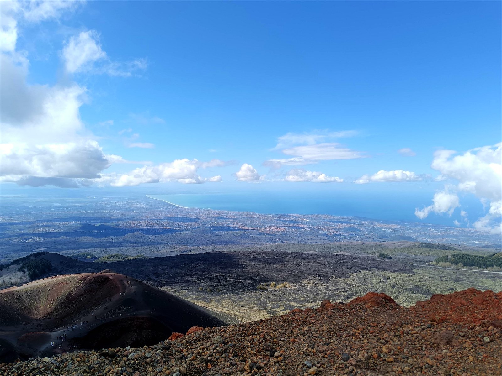 View from Mount Etna towards the Ionian coast near Taormina